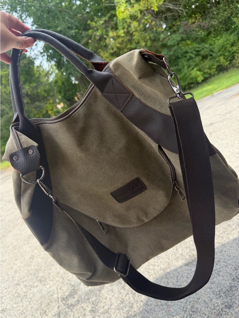 Leather handle Olive Canvas Messenger Bag by threaded pear new